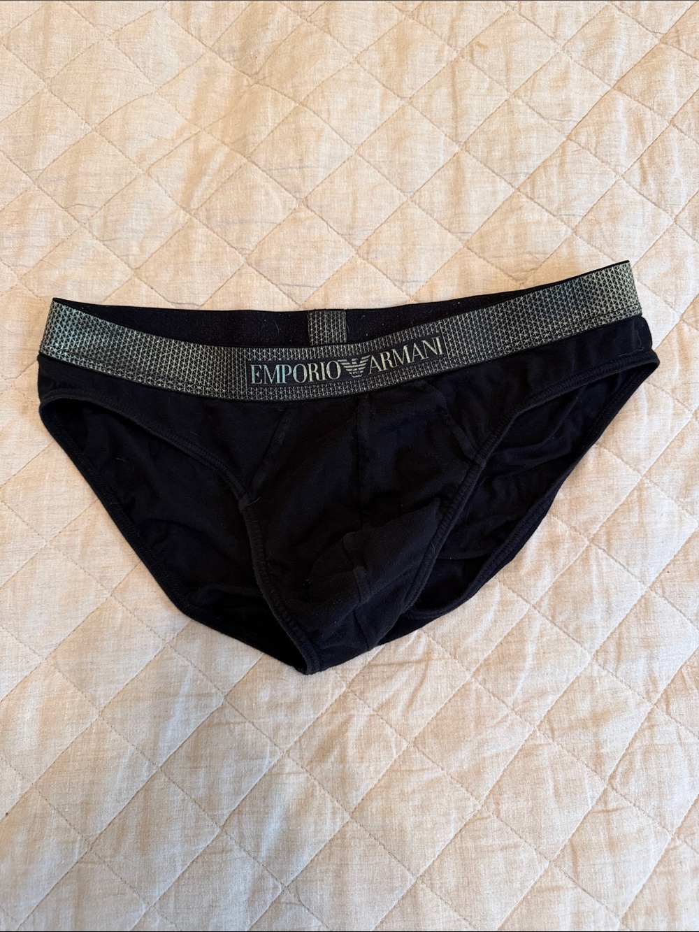 Emporio Armani Black Men’s Briefs with Metallic-Trim Waistband
